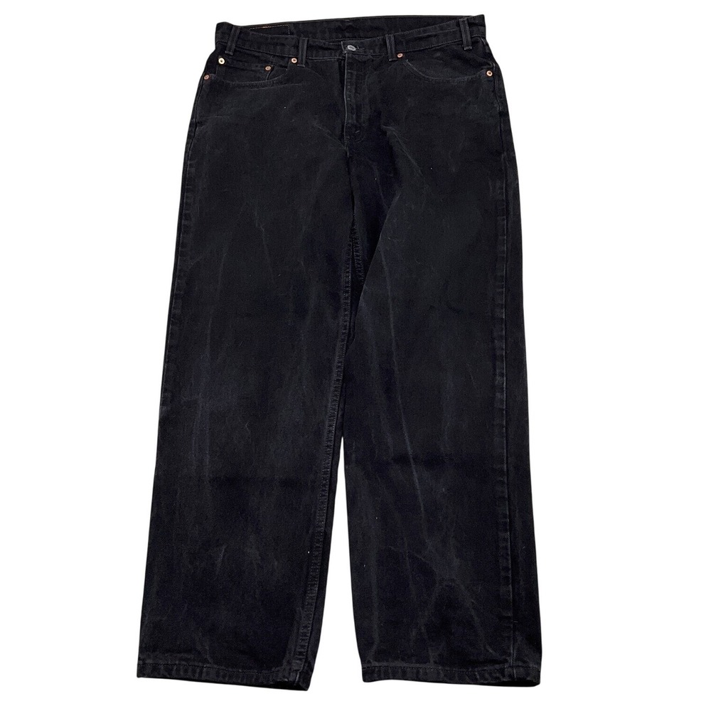 Levis 550 Jean Men 38W 32L Black Cotton Relaxed Fit Straight Leg Bat Wing